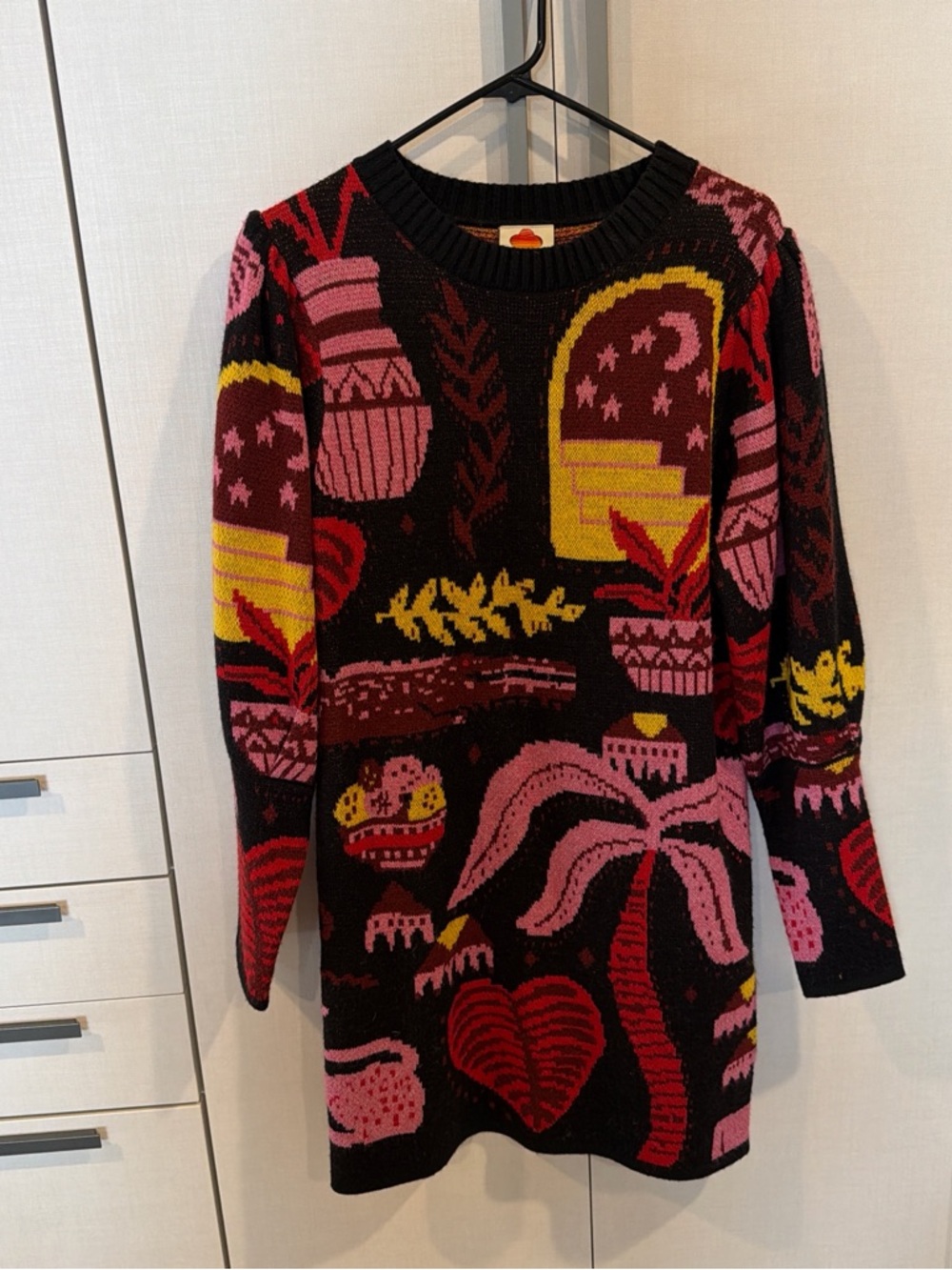 FARM Rio Black Multi-Color Patterned Midi Dress